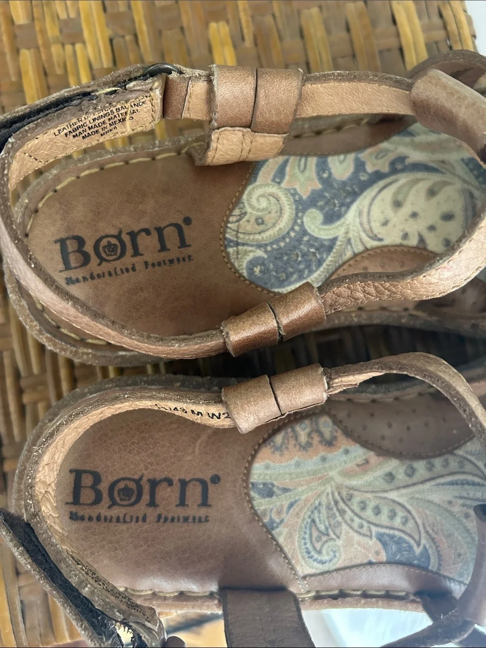 Born Tan Leather slingback Sandals with Paisley Insole